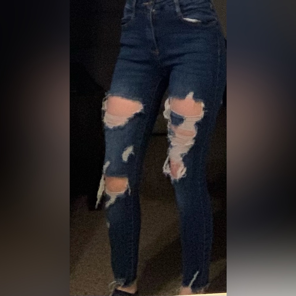 Rue21 Women's Ripped Skinny Jeans - Dark Blue